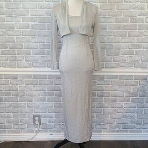 Vtg Dave & Johnny Y2K Metallic Silver Dress and Jacket Bodycon Prom Dance Glam